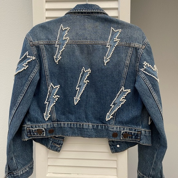 Sandro Pearl embellished Denim Jacket - Picture 7 of 9